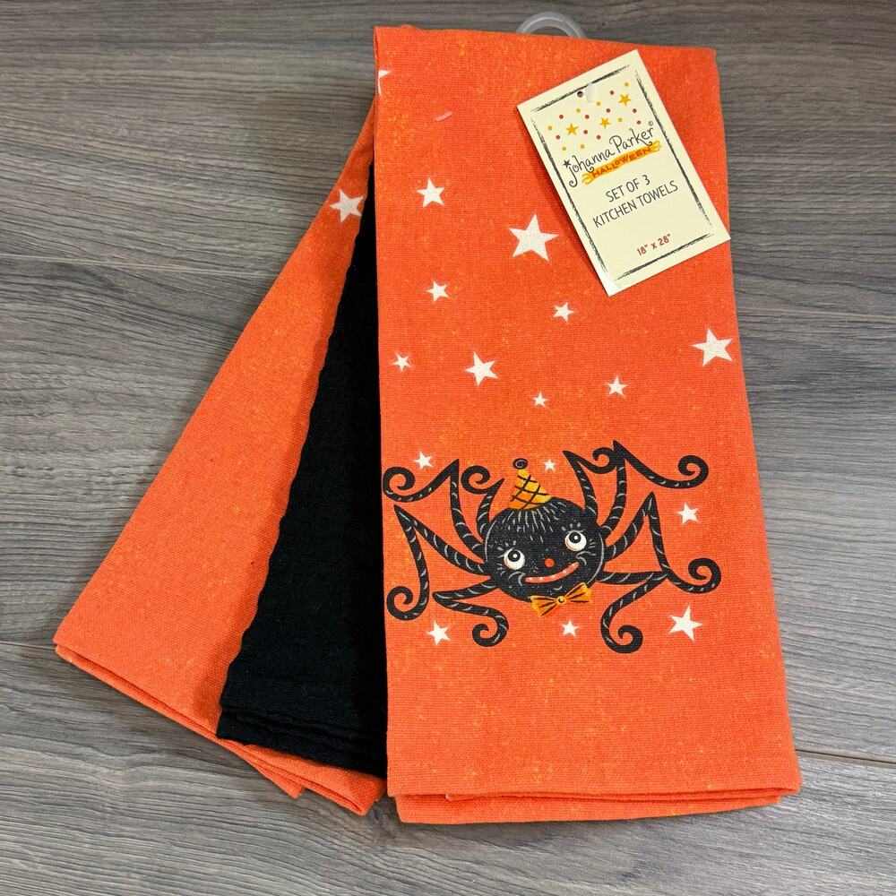 Johanna Parker Halloween Kitchen Towel 18x28 Set of 3 Spider Whimical Retro